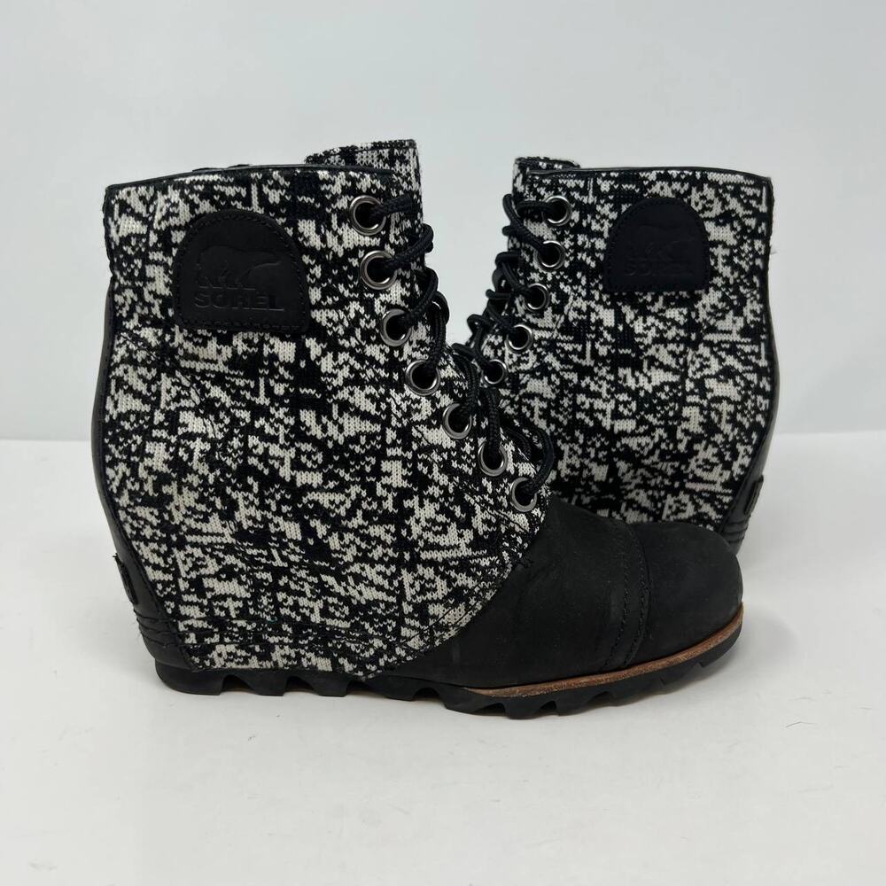 Sorel Boots Women's Size 7 Black White Hidden Wedge Ankle Booties Normcore - Picture 10 of 12